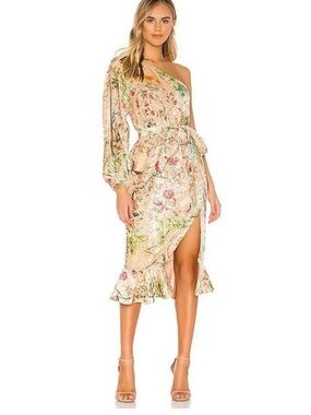 Hemant and Nandita Cream Floral One-Shoulder Midi Dress